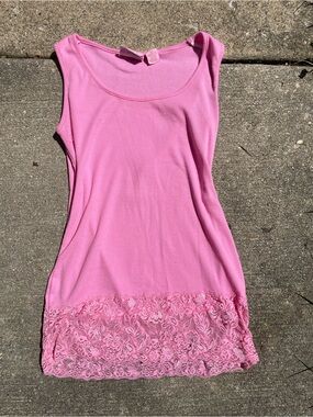 Y2K Pink Lace Hem Tank Top